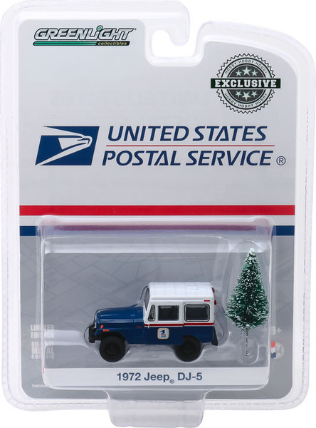 1:64 1972 Jeep DJ-5 United States Postal Service (USPS) - Blue with White Roof with Christmas Tree Accessory (Hobby Exclusive)