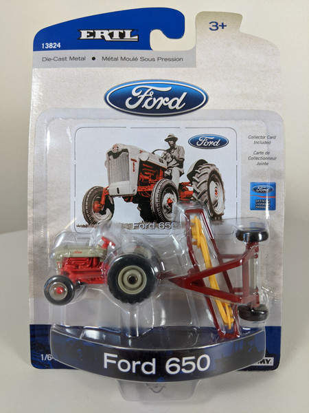 1:64 Ford Model 650 Red and Gray Tractor with Hay Rake by Ertl