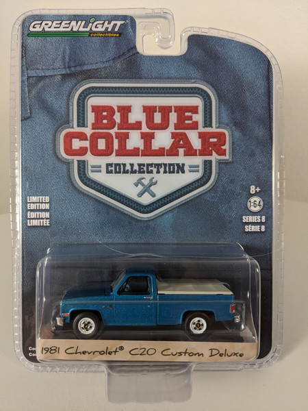 1:64 Blue Collar Collection Series 8 - 1981 Chevrolet Custom Deluxe 20 with Bed Cover - Light Blue Poly