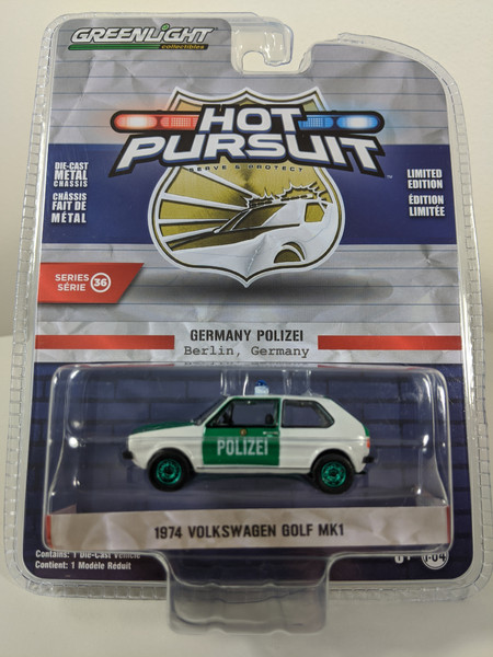 1:64 Hot Pursuit Series 36 - 1974 Volkswagen Golf Mk1 - Germany Polizei - Green Machine