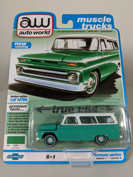 1:64 1965 Chevy Suburban, Light Green w/White Top by Auto World