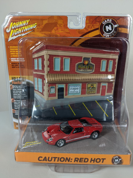 1:64 2005 Ford GT, "Caution: Red Hot" diorama by Johnny Lightning