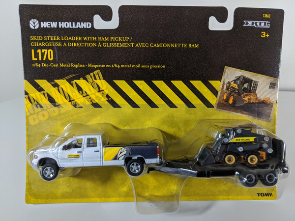 1:64 New Holland L170 Skid Steer w/ Dodge Pickup and Flatbed Trailer by Ertl