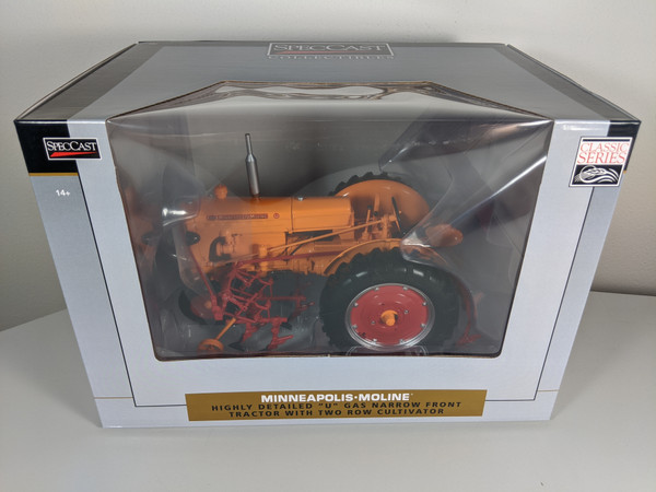 1:16 Minneapolis Moline U Tractor, Narrow Front End with 2 Row Cultivator by SpecCast