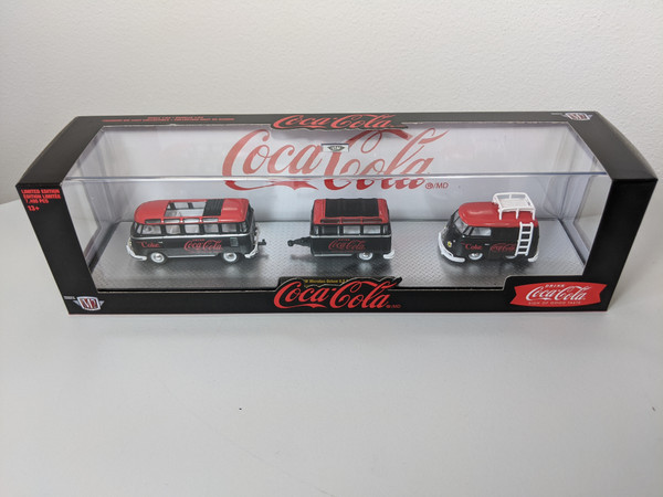 1:64 1960 VW Microbus Deluxe USA Model & 1960 VW Delivery Van and Trailer with Coca-Cola Graphics by M2