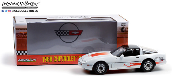 1:18 1988 Chevrolet Corvette C4 - White with Orange Stripes - Corvette Challenge Race Car by GreenLight