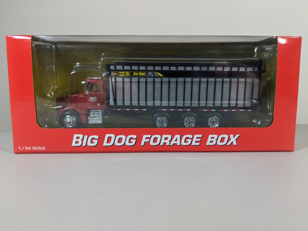 1:64 H&S Model 1226 Big Dog Forage Box on Peterbilt 385 Truck, Red Cab, Helle Farm Equipment Exclusive By SpecCast