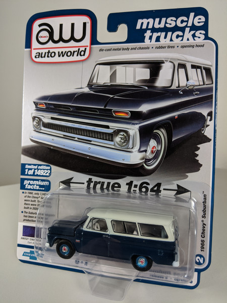 1:64 1966 Chevy Suburban Dark Blue/White Top by Auto World