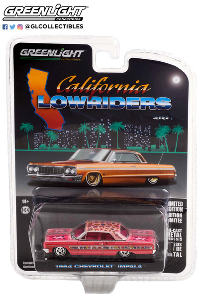 1:64 California Lowriders Series 1 - 1964 Chevrolet Impala Lowrider - Pink with Roses