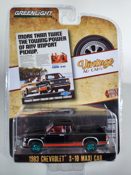 1:64 Vintage Ad Cars Series 5 - 1983 Chevrolet S-10 Maxi-Cab “More Than Twice The Towing Power Of Any Import Pickup” Green Machine