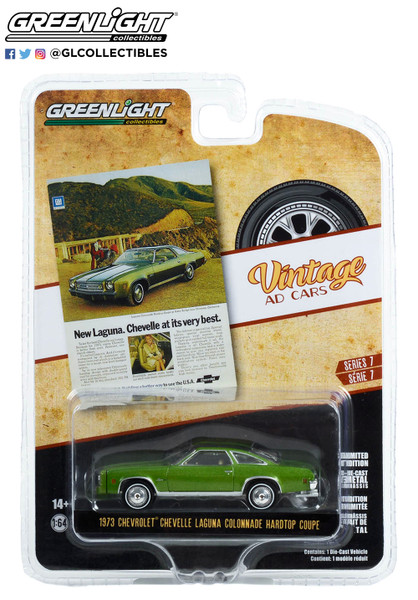 1:64 Vintage Ad Cars Series 7 - 1973 Chevrolet Chevelle Laguna Colonnade Hardtop Coupe, Green “New Laguna. Chevelle At Its Very Best”