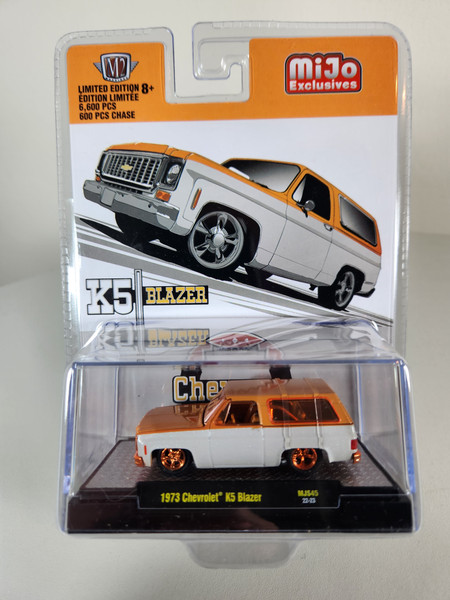 1:64 1973 Chevrolet K5 Blazer Orange/Gray Primer, Roll Cage, Lowered Square Body M&J Exclusive Chase Edition by M2