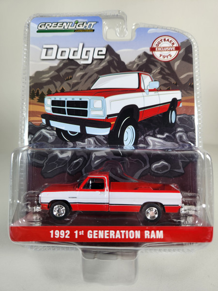 1:64 1992 1st Generation Dodge Ram, Red & White, Outback Toys Exclusive by GreenLight