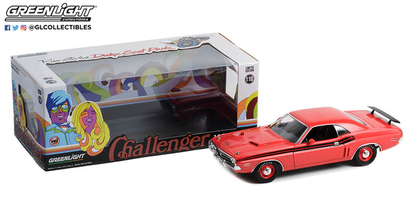 1:18 1971 Dodge Challenger R/T - Bright Red with Black Stripes and Dog Dish Wheels