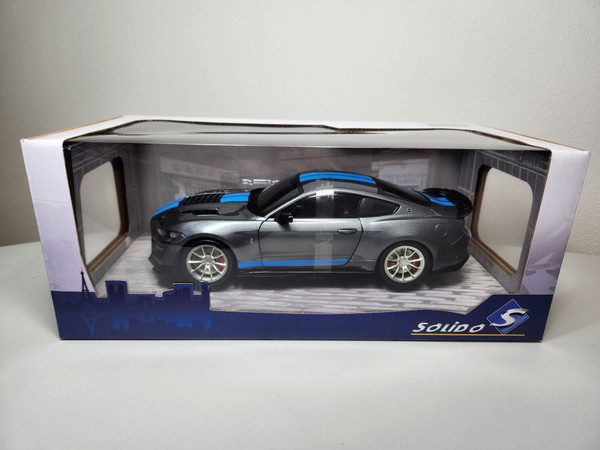 1:18 2022 Ford Shelby GT500KR, Silver with Blue Stripes by Solido