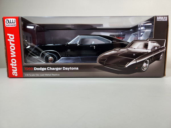 1:18 1969 Dodge Charger Daytona X9 Black with White Wing by Auto World