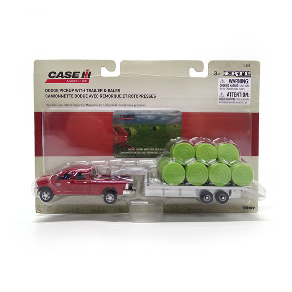 1:64 2011 Dodge Ram Pickup, Case-IH Red with 5th Wheel Trailer and 11 Round Bales by Ertl