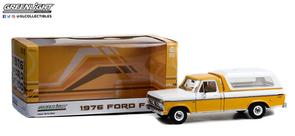 1:18 1976 Ford F-100 - Chrome Yellow with Wimbledon White Combination Tu-Tone and Removable Deluxe Bed Cover