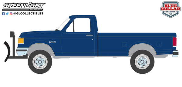 1:64 Blue Collar Collection Series 13 - 1991 Ford F-250 XL 4X4 with Snow Plow - Deep Shadow Blue Metallic 