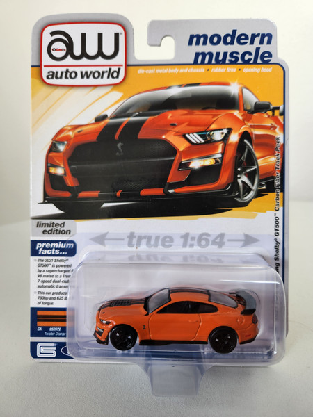 1:64 2021 Ford Mustang Shelby GT500, Twister Orange by Auto World