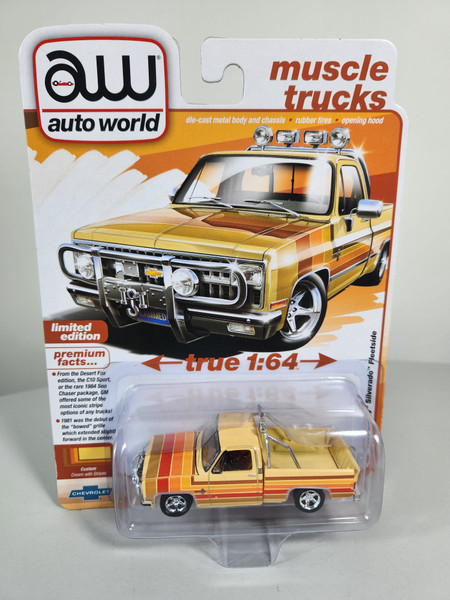 1:64 1981 Chevy Silverado Fleetside, Lowered, Custom Cream with Stripes by Auto World