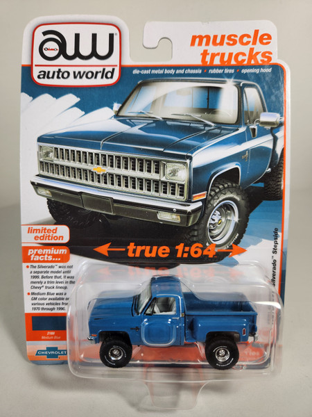 1:64 1981 Chevy Silverado Stepside, Lifted, Medium Blue by Auto World