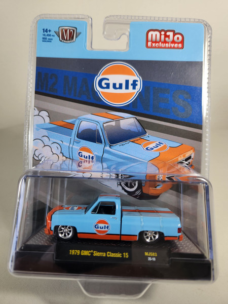 1:64 1979 GMC Sierra Classic 15 Square Body Pickup, Gulf, Blue and Orange, M&J Exclusive by M2