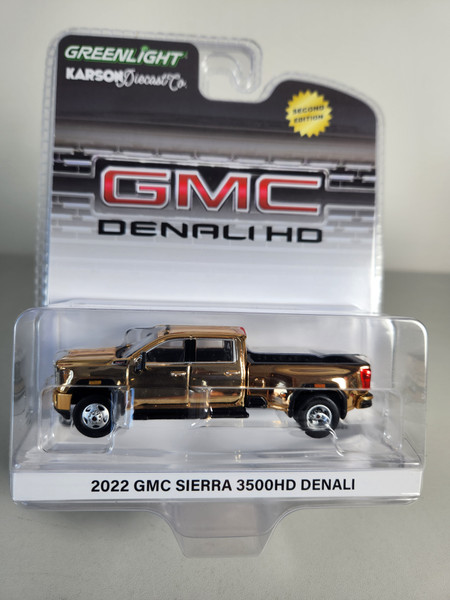 1:64 2022 GMC Sierra 3500HD Denali - Gold Chrome Chase Dually (2nd Edition), Karson Diecast Exclusive by GreenLight