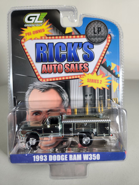 1:64 1993 Dodge Ram W350 Dually Service Truck, Chrome Chase Edition, Rick's Auto Sales Series 2, LP Diecast Garage Exclusive by GreenLight