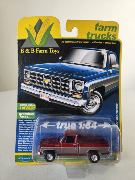 1:64 1978 Chevy Silverado K10 Fleetside Dark Red & Silver, Square Body, Chase Edition, B&B Farm Toys Exclusive by Auto World