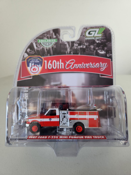 1:64 1987 Ford F-350 Mini Pumper Fire Truck – FDNY (The Official Fire Department City of New York) - 160th Anniversary Edition (Hobby Exclusive)