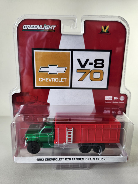 1:64 1983 Chevrolet C70 Tandem Axle Grain Truck, Green Cab & Red Grain Box Green Machine, B&B Exclusive by GreenLight