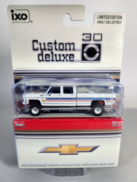1:64 1976 Chevrolet Custom Deluxe K30 Fleetwood Crew Cab Dually, Square Body, Red, White & Blue by IXO