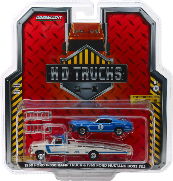1:64 H.D. Trucks Series 15 - 1969 Ford F-350 Ramp Truck Ford Performance with 1969 Ford Mustang Boss 302 #1 Mustang Clubs Racing Team