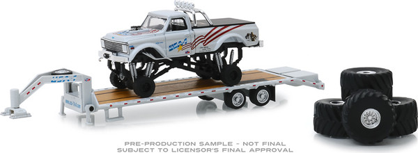 1:64 USA-1 - 1970 Chevrolet K-10 Monster Truck on Gooseneck Trailer with Regular and Replacement 66" Tires (Hobby Exclusive)