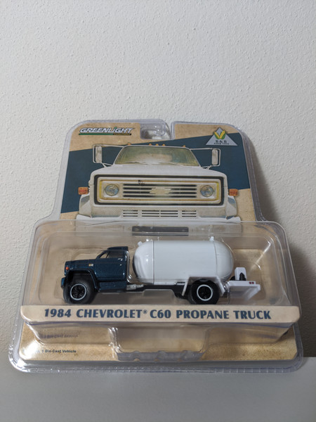 1:64 1984 Chevrolet C60 Propane Truck, Blue Cab, White Tank, B&B Farm Toys Exclusive