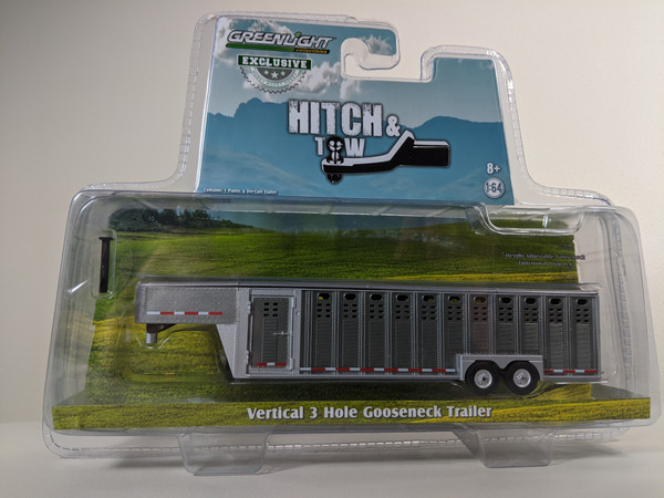 1:64 Gun Metal Gray Metallic Vertical 3 Hole Gooseneck Livestock Trailer – OMT Exclusive