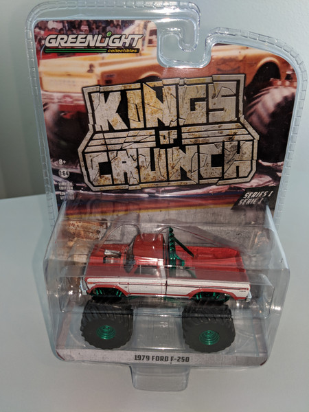 1:64 Kings of Crunch Series 1 - 1979 Ford F-250 Monster Truck - Maroon and White  - Green Machine