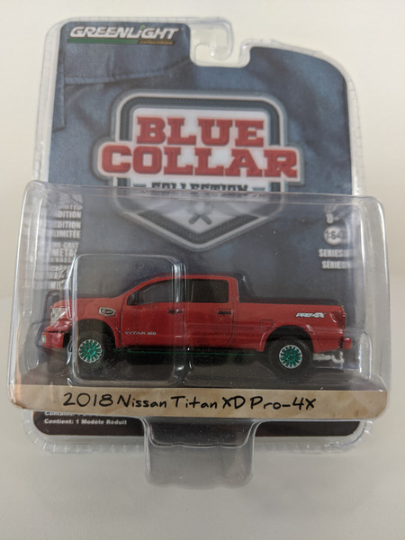 1:64 Blue Collar Collection Series 5 - 2018 Nissan Titan XD Pro-4X, Red, Green Machine 