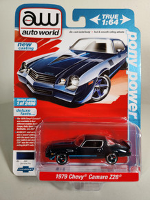 1:64 1979 Chevy Camaro Z28, Dark Blue Poly with Blue Stripe by Auto World