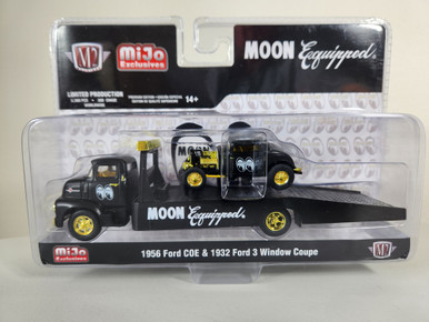 1:64 1956 Ford COE & 1932 Ford 3 Window Coupe, Black, Auto Hauler