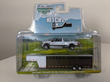 1:64 2019 Ford F-350 – White Platinum and Stone Gray w/Brown & White Two  Row Horizontal Gooseneck Livestock Trailer – OMT Exclusive