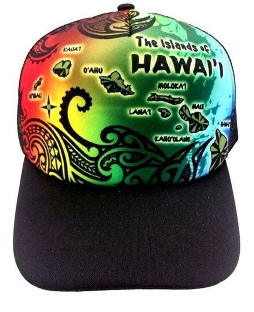 AJandW Hawaii Rainbow Map Trucker Cap
