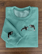 ELLE Killer Whale Embroidered Crew Neck Cozy Sweatshirt 