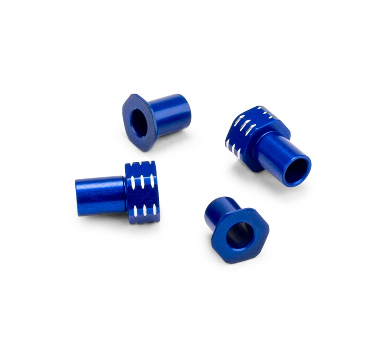 RC10B7 Aluminum Caster Hat Bushings, 0 and 3mm, 4pc, Blue RC10B7 Aluminum Caster Hat Bushings, 0 and 3mm, 4pc, Blue
