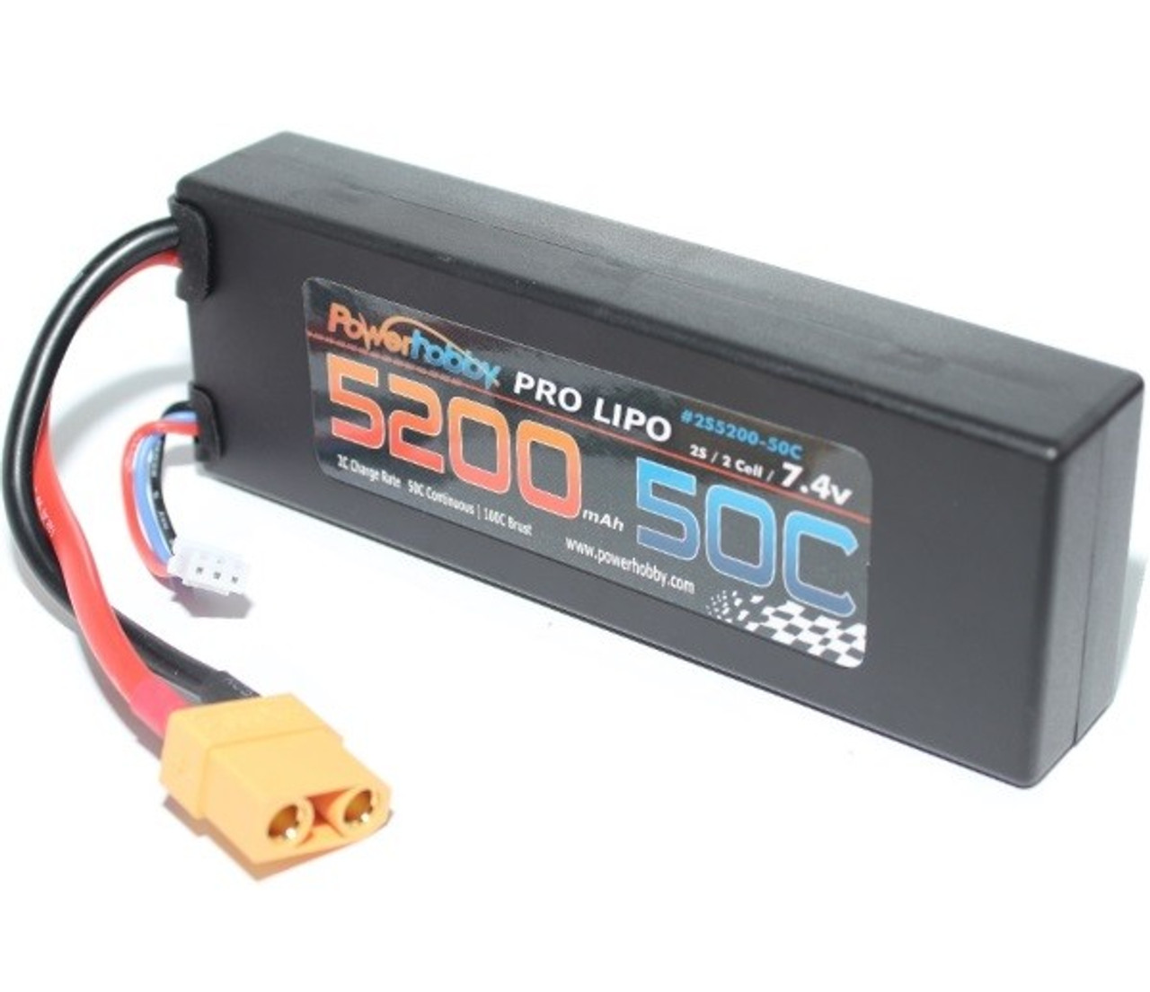 5200 mAh 7.4V 2S 50C LiPo Battery w/ Hardwired XT90 5200 mAh 7.4V 2S 50C LiPo Battery w/ Hardwired XT90