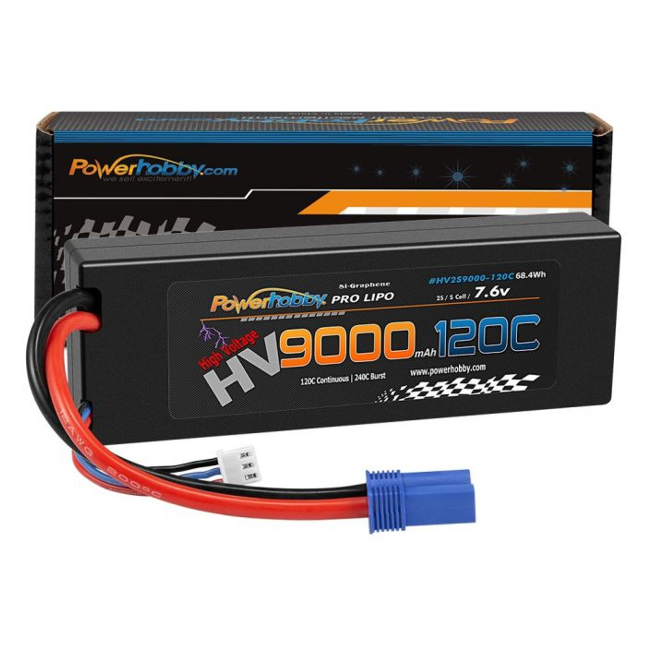 2S 7.6V HV + Graphene 9000mAh 120C LiPo Battery w/ EC5 Plug 2S 7.6V HV + Graphene 9000mAh 120C LiPo Battery w/ EC5 Plug