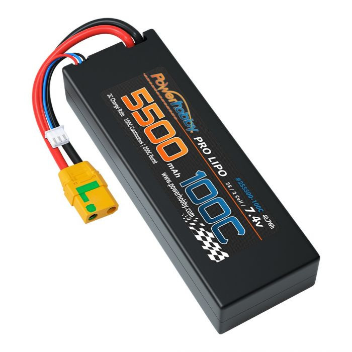 Power Hobby 2S 7.4V 5500MAH 100C Lipo Battery w XT90 Plug PHB2S5500MAH100CXT90
