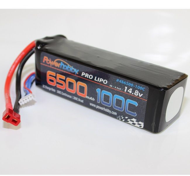 Power Hobby 6500mAh 14.8V 4S 100C LiPo Battery with Hardwired T-Plug PHB4S6500100CDNS