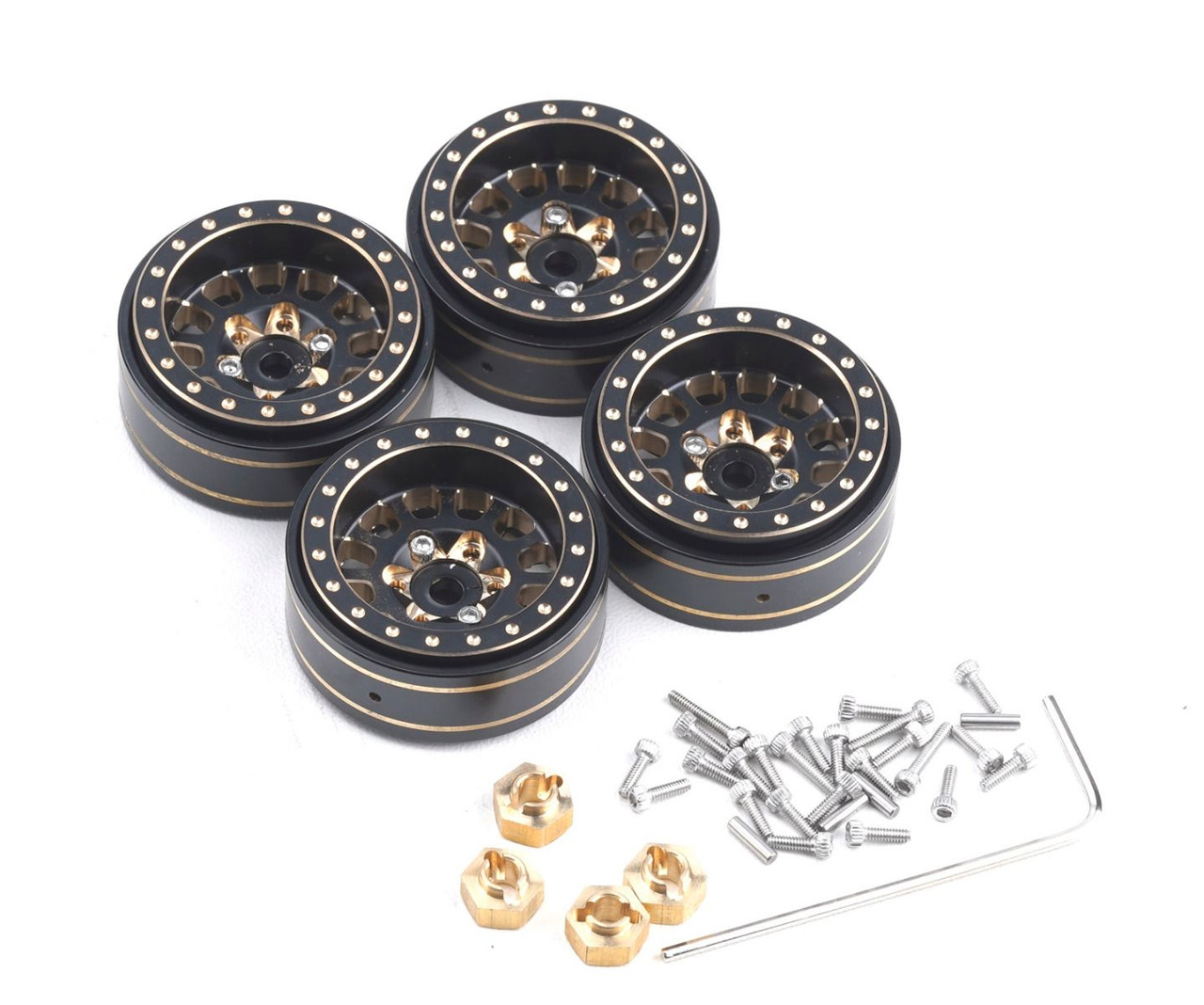 Axial SCX24 1.0" Black / Gold Brass Beadlock Crawler Wheels Axial SCX24 1.0" Black / Gold Brass Beadlock Crawler Wheels
